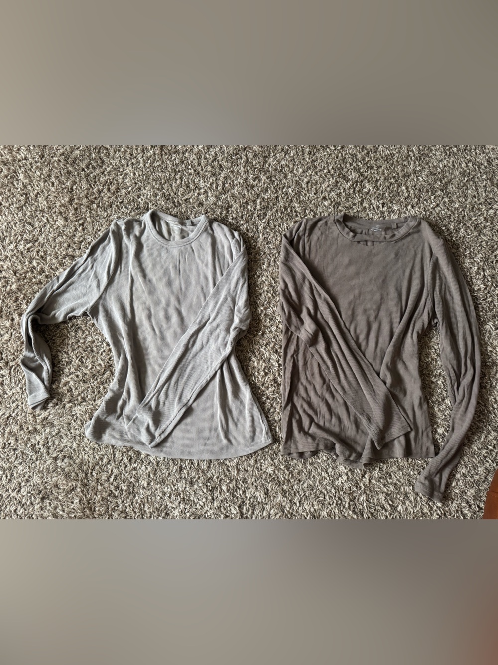 Light Gray and Taupe Ribbed Long Sleeve Tops